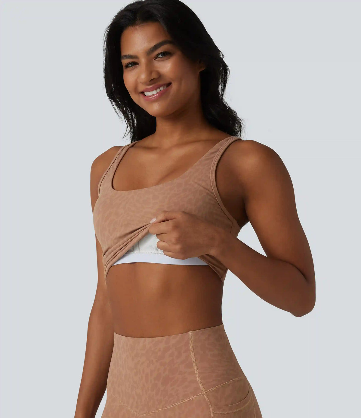 Halara UltraSculpt™ Leopard Print U Neck Built-in Bra Cut Out Cropped Yoga Tank Top