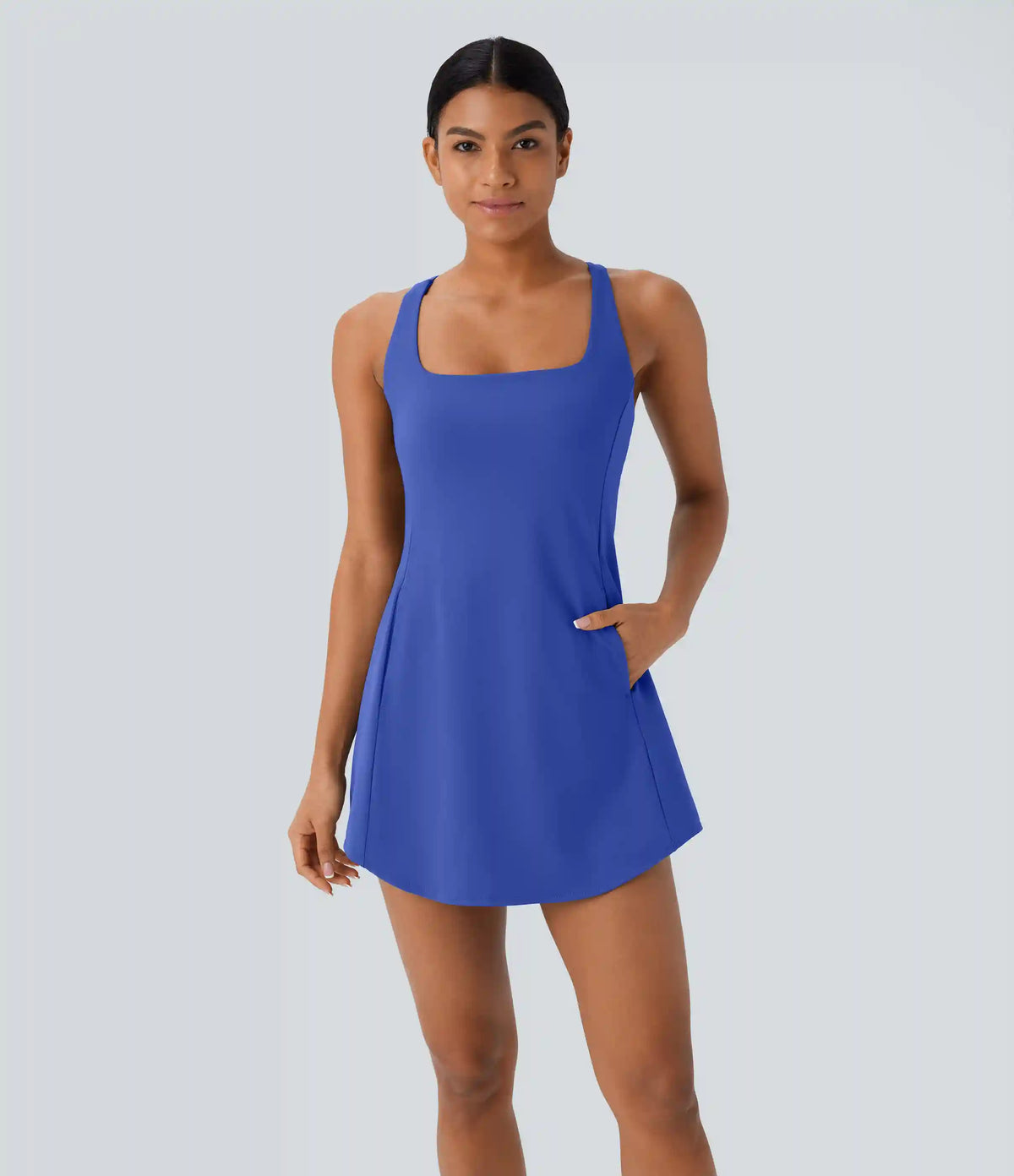 SoftlyZero™ Plush Cut Out Pocket 2-Piece Mini Yoga Active Dress