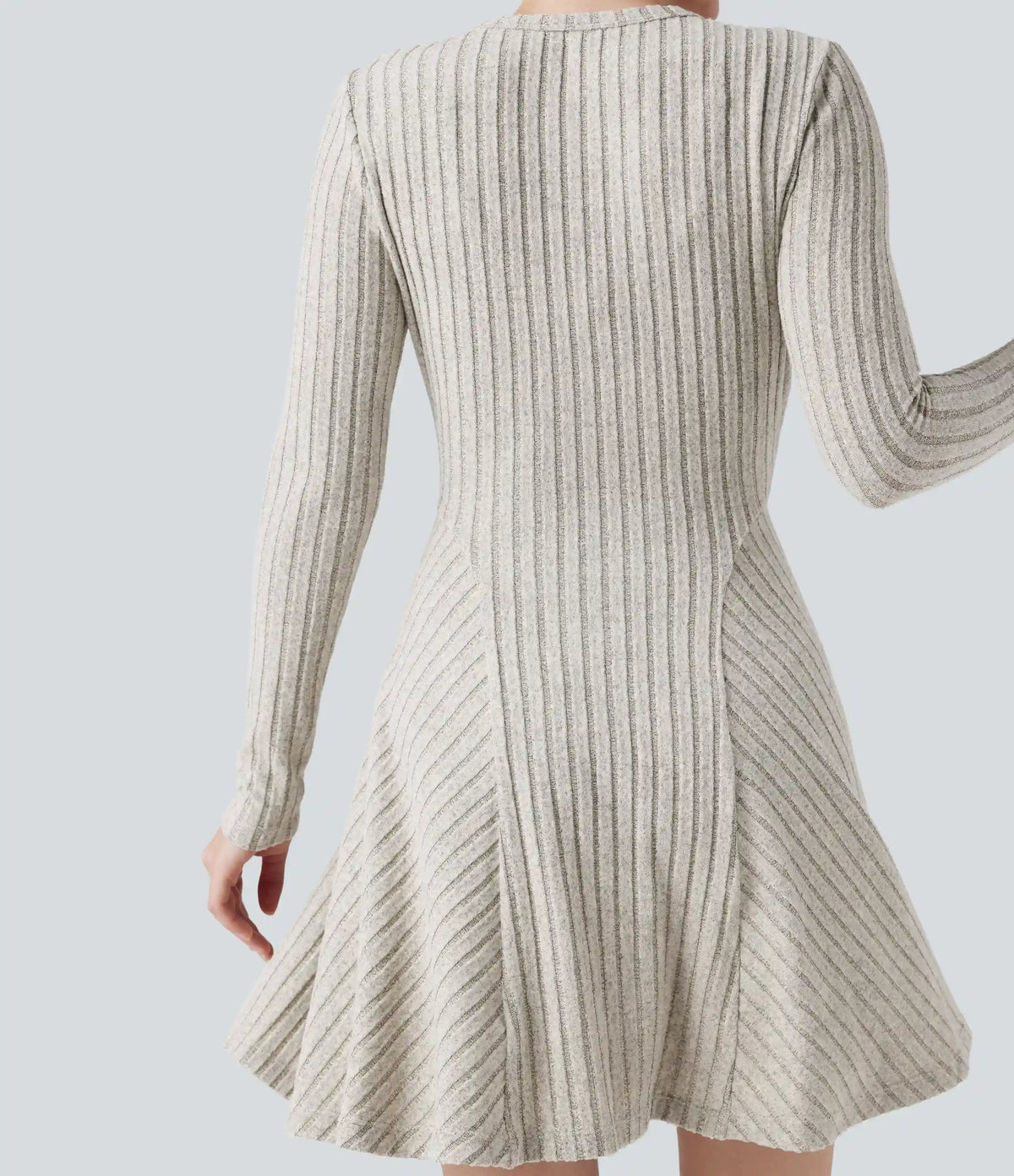 Ribbed Knit Round Neck Long Sleeve Flare Mini Casual Dress