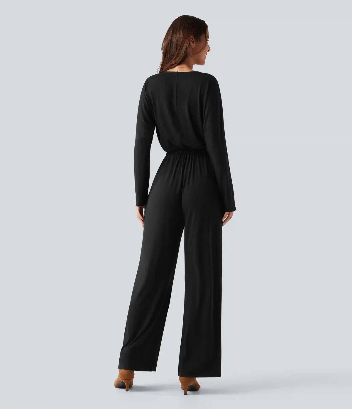 V Neck Long Sleeve Work Jumpsuit with Pockets