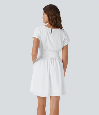 Breezeful™ Batwing Short Sleeve Flowy Quick Dry Mini Work Dress with Pockets
