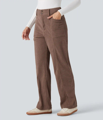 High Waisted Corduroy Casual Straight Leg Pants with Pockets