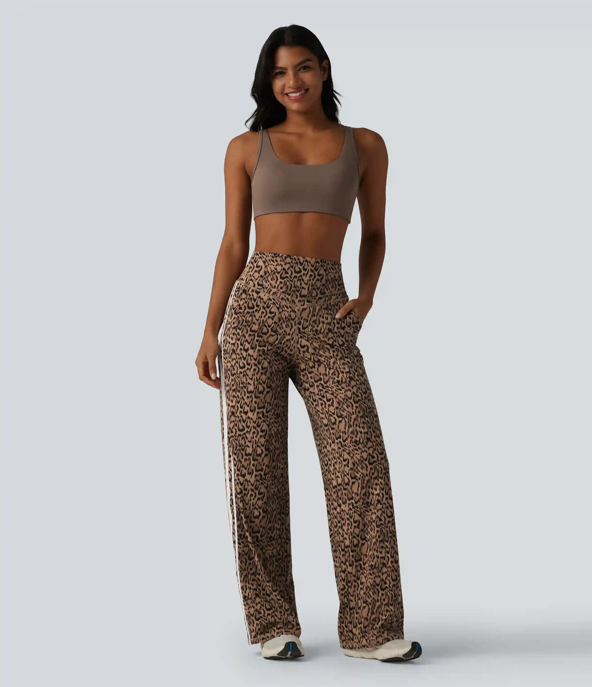 Halara UltraSculpt™ Leopard Print High Waisted Tummy Control Side Stripes Yoga Straight Leg Pants with Pockets