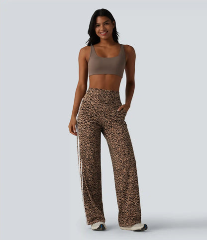 Halara UltraSculpt™ Leopard Print High Waisted Tummy Control Side Stripes Yoga Straight Leg Pants with Pockets