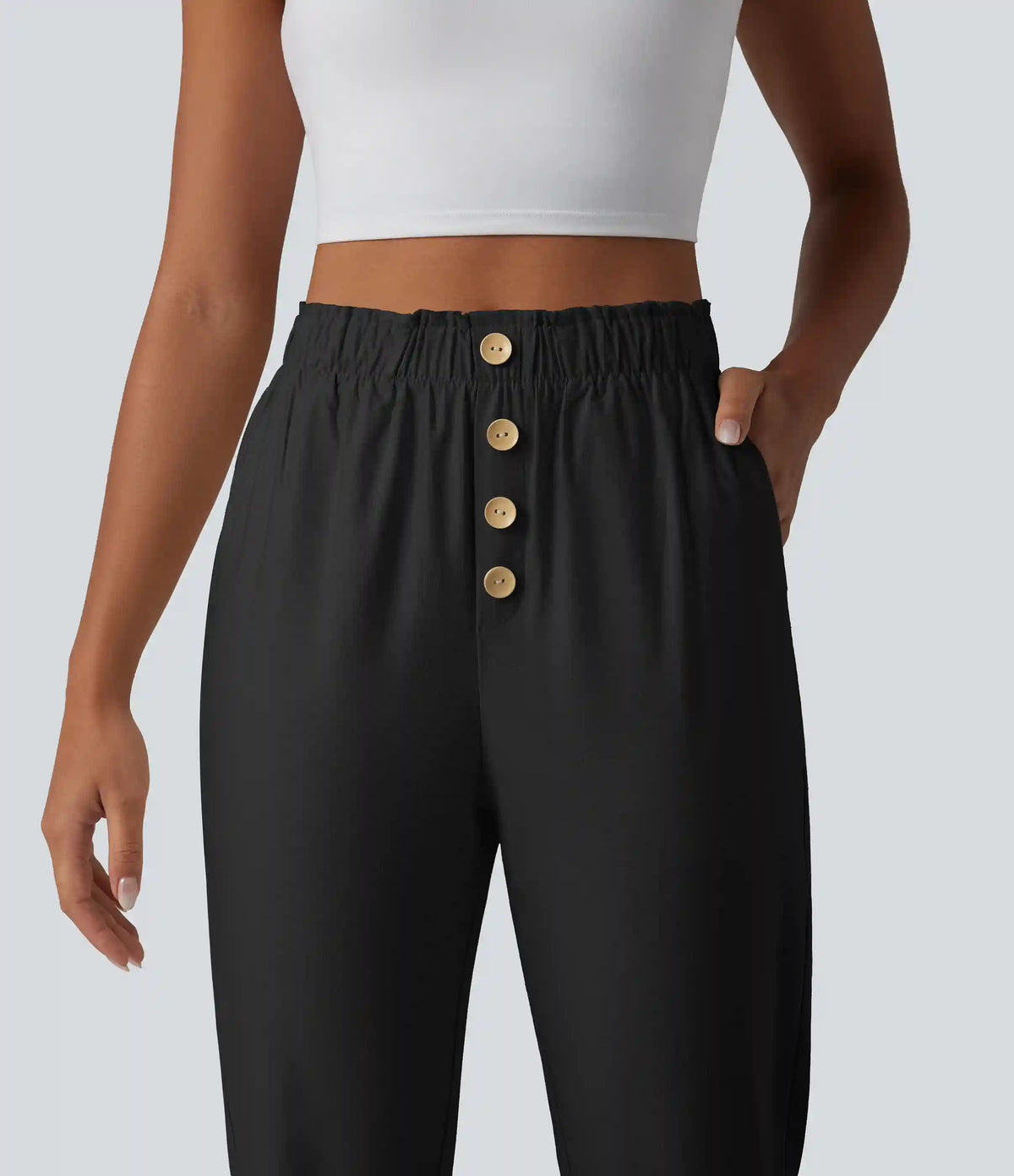 High Waisted Tapered Casual Cotton Linen Pants with Pockets