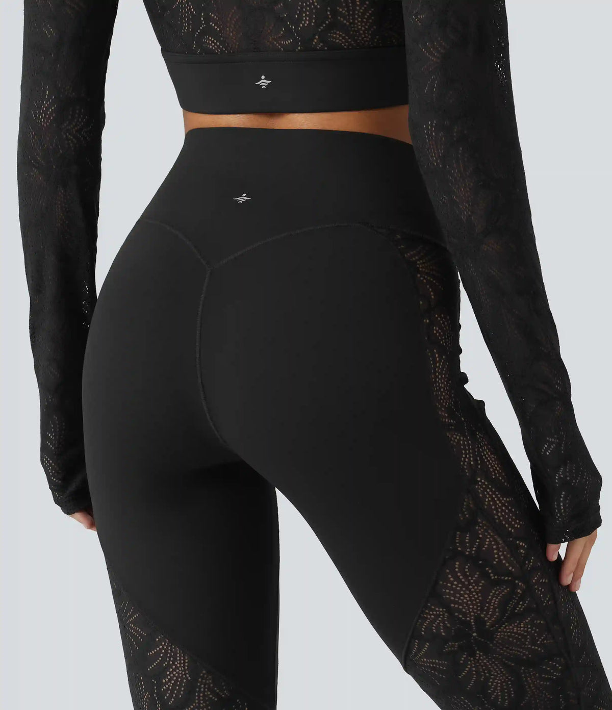 Halara UltraSculpt™ High Waisted Crossover Tummy Control Contrast Lace Yoga Flare Leggings with Pockets