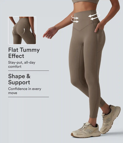 Halara UltraSculpt™ High Waisted Tummy Control Contrast Ribbed Yoga 7/8 Leggings with Pockets