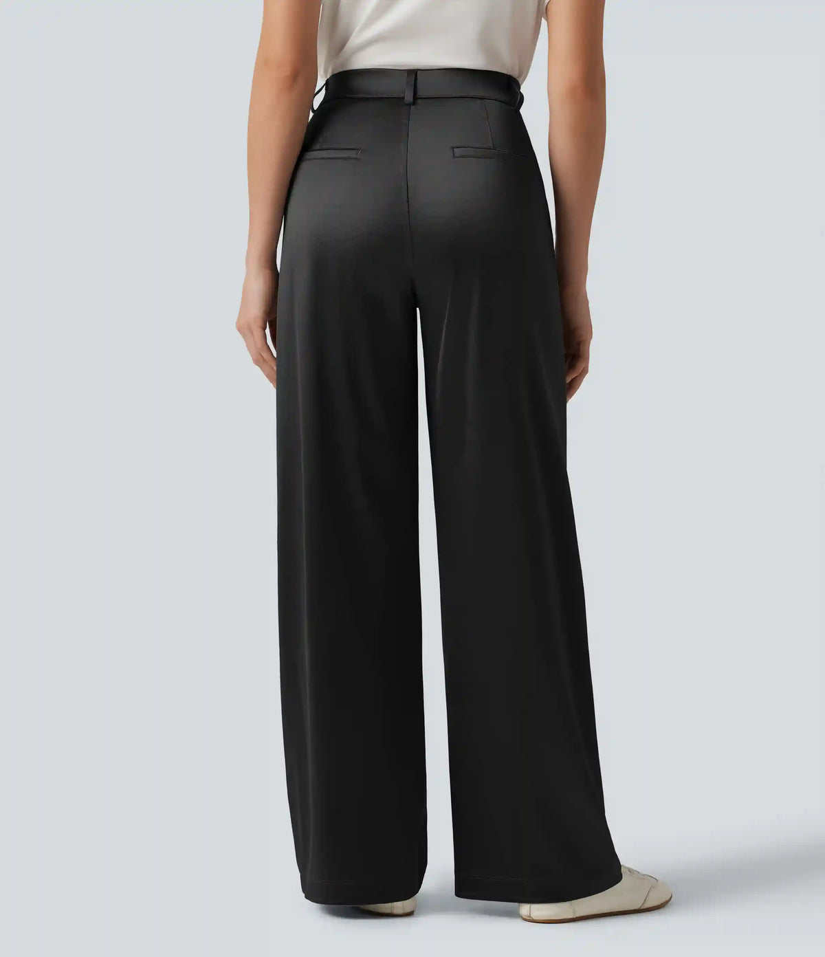 High Waisted Straight Leg Satin Work Pants with Pockets