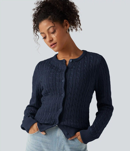 Round Neck Long Sleeve Work Cardigan