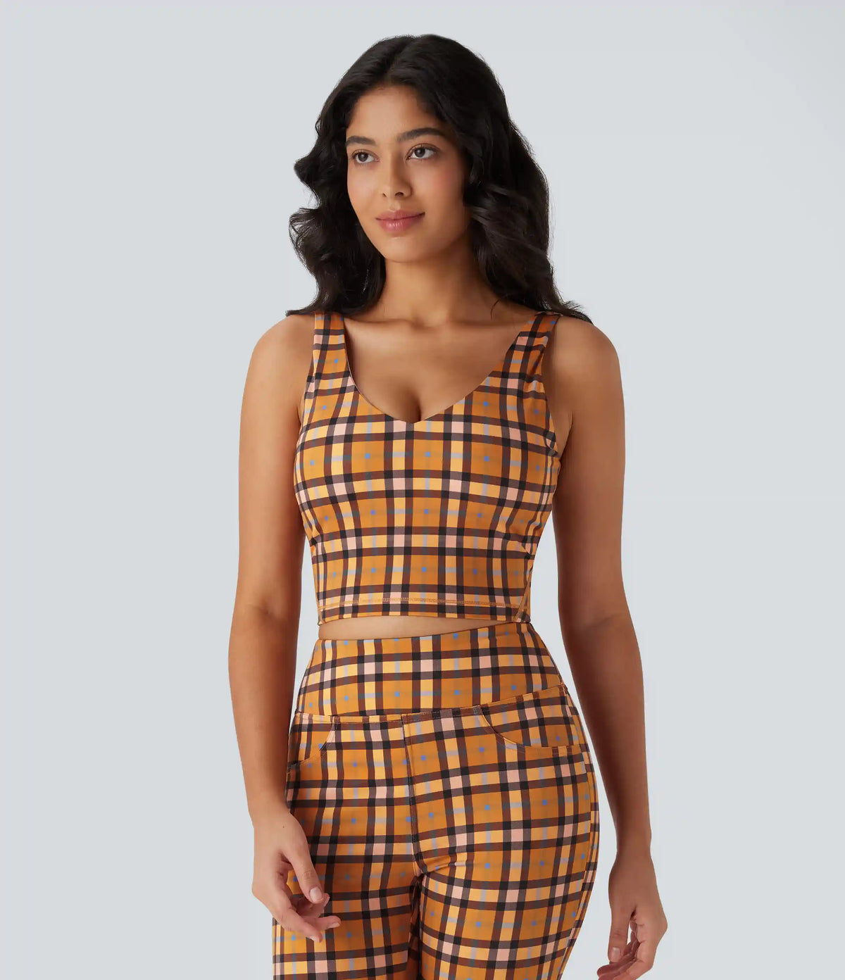 V Neck Plaid InstantCool Cropped Yoga Tank Top