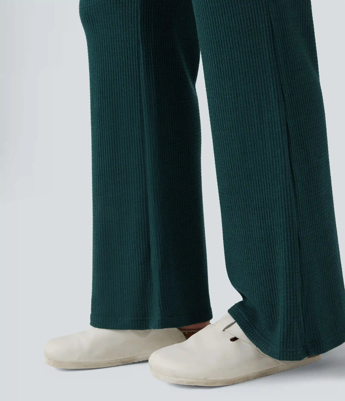 High Waisted Flare Waffle Casual Pants with Pockets
