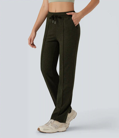 Mid Rise Drawstring Straight Leg Workout Pants with Pockets
