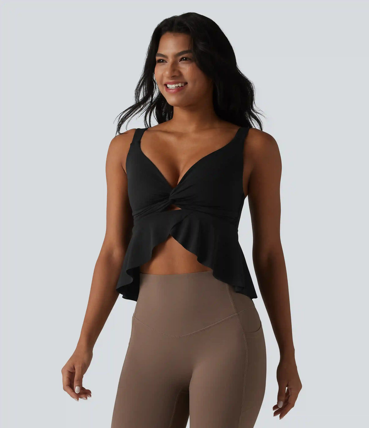 Halara UltraSculpt™ V Neck Push-Up Non-Removable Pad Ruffle Hem Yoga Tank Top