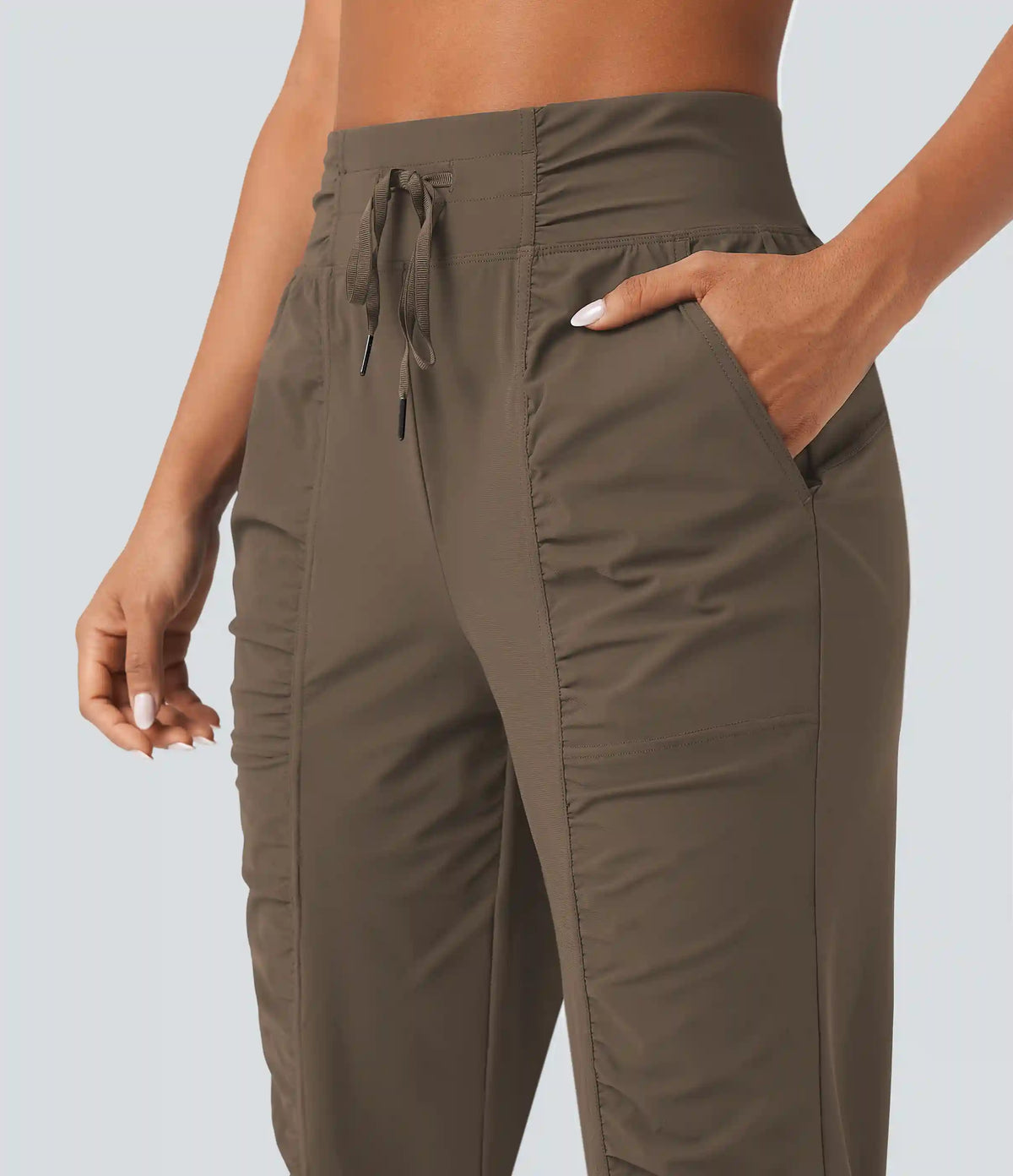High Waisted Drawstring Ruched Tapered Quick Dry Cool Touch Dance Joggers with Pockets-UPF40+