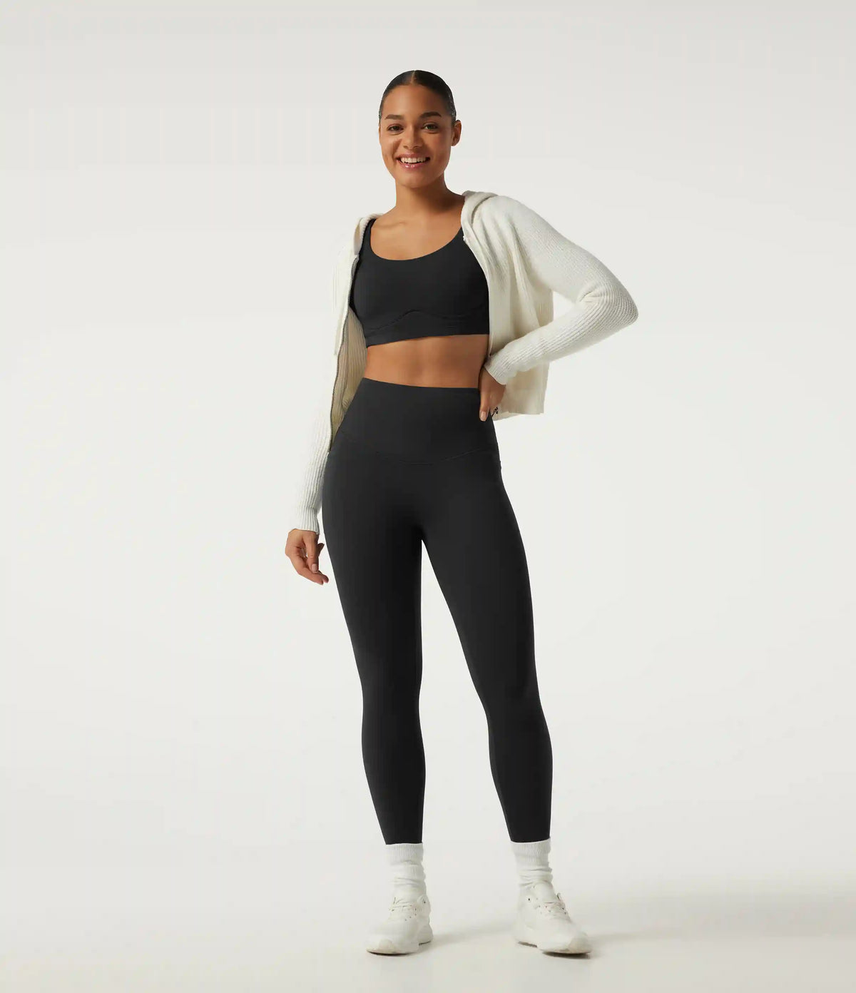 Halara Ultrasculpt™ Extra Heat High Waisted Tummy Control Crossover Back Fleece Running Leggings with Pockets