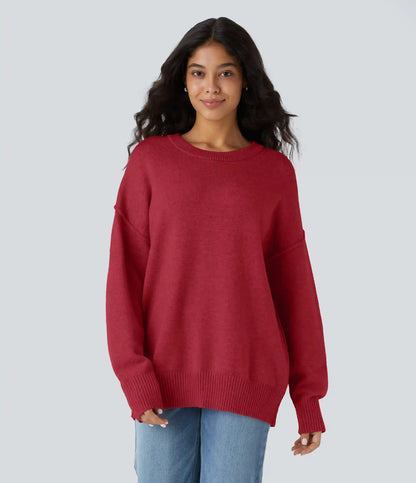 Round Neck Dropped Shoulder Long Sleeve Casual Sweater
