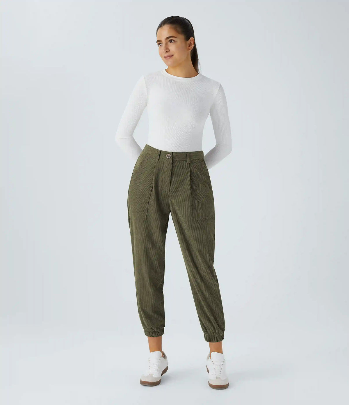 Mid Rise Zipper Pockets Corduroy Casual Joggers