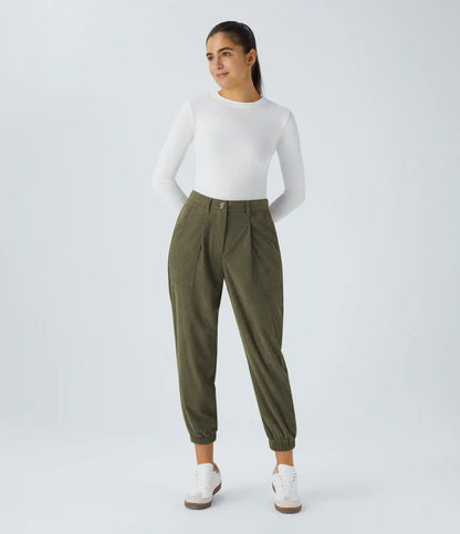 Mid Rise Zipper Pockets Corduroy Casual Joggers