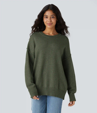 Round Neck Dropped Shoulder Long Sleeve Casual Sweater