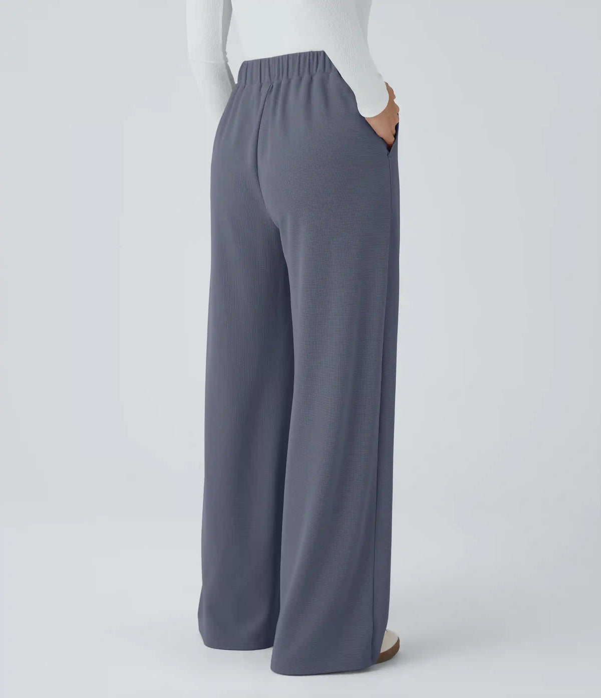 High Waisted Pocket Wide Leg Baggy Waffle Casual Pants