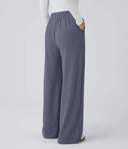 High Waisted Pocket Wide Leg Baggy Waffle Casual Pants