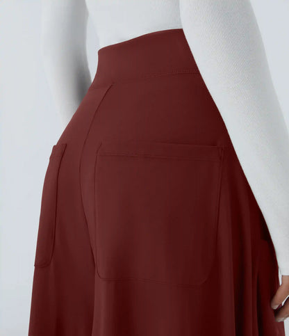 Mid Rise Pockets Draped Wide Leg Baggy Casual Pants