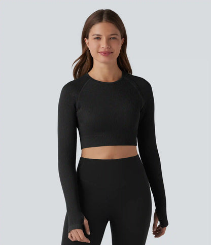 OneForm Seamless Flow Backless Long Sleeve Thumb Holes Cropped Yoga Sports Top