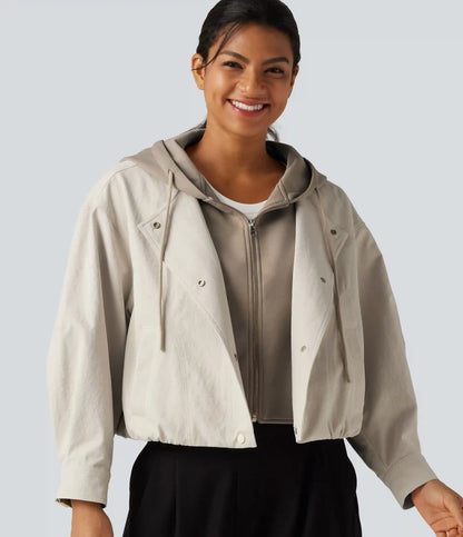 Hooded Long Sleeve Open Front Casual Jacket with Pockets