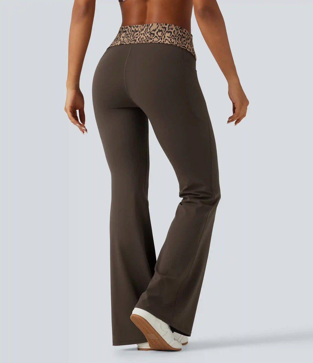 Halara UltraSculpt™ Mid Rise Foldover Tummy Control Leopard Print Flare Yoga Leggings with Pockets