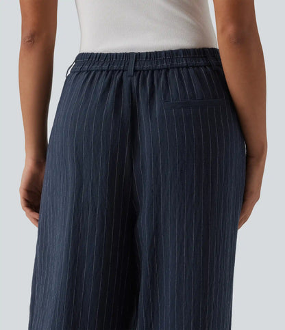 High Waisted Stripes Work Baggy Pants with Pockets