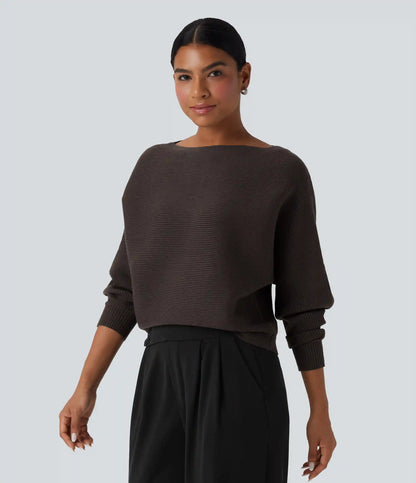 Boat Neck Batwing Sleeve Casual Sweater