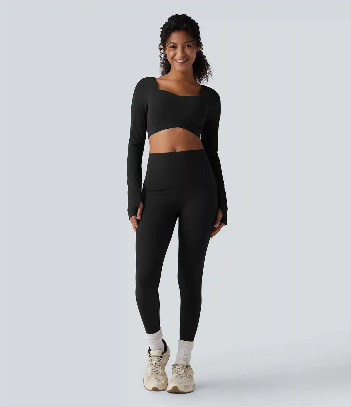 Halara UltraSculpt™ Push-Up Long Sleeve Thumb Holes Crossover Hem Cropped Workout Sports Top