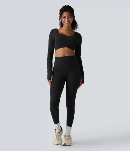 Halara UltraSculpt™ Push-Up Long Sleeve Thumb Holes Crossover Hem Cropped Workout Sports Top