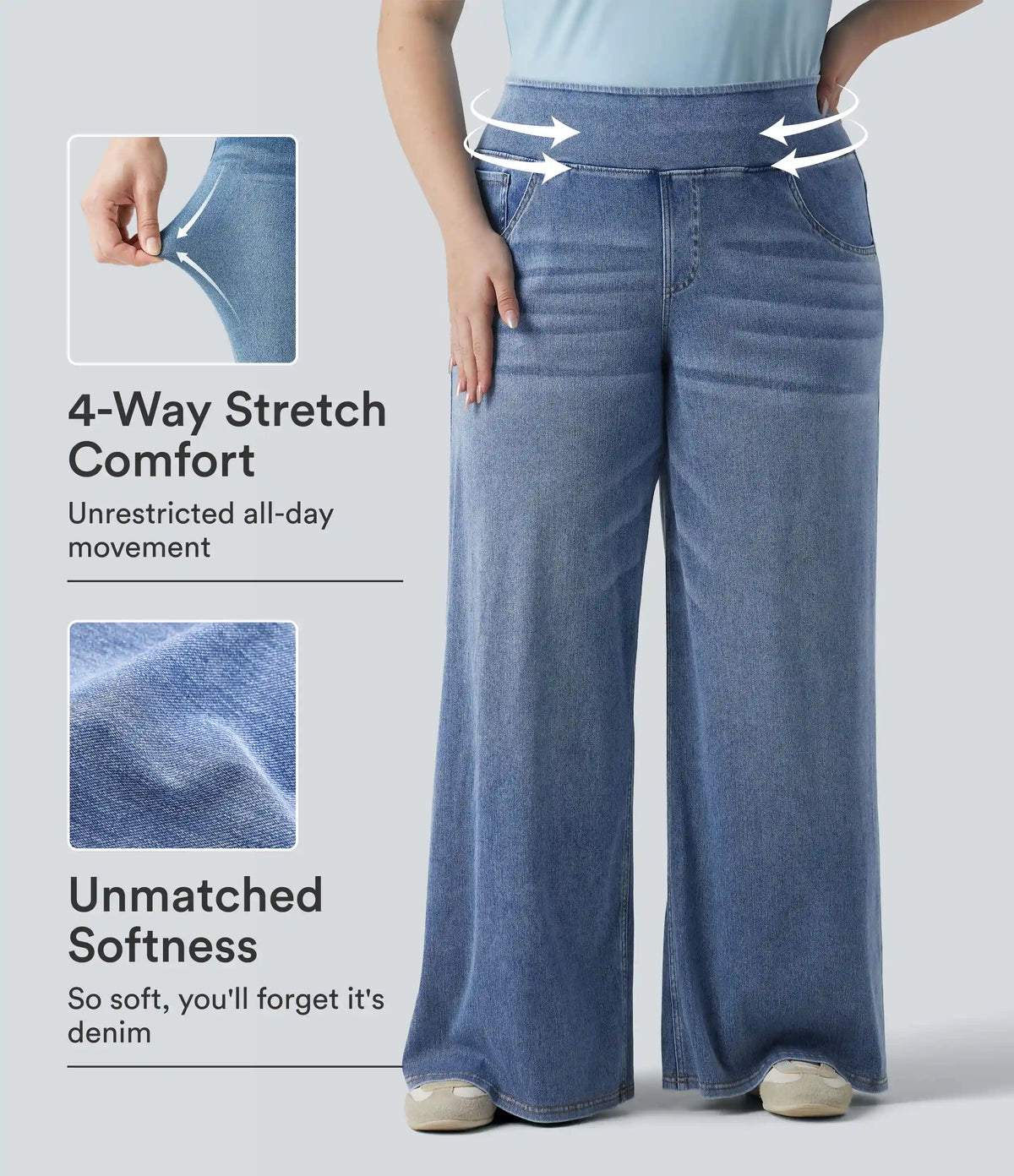 Plus Size Halara Flex™ Mid Rise Draped Lyocell Washed Baggy Casual Jeans with Pockets