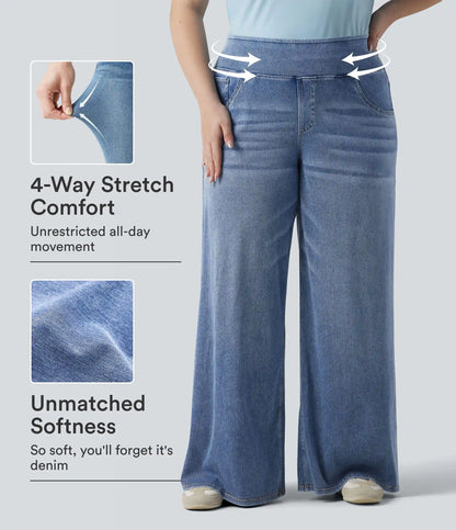 Plus Size Halara Flex™ Mid Rise Draped Lyocell Washed Baggy Casual Jeans with Pockets