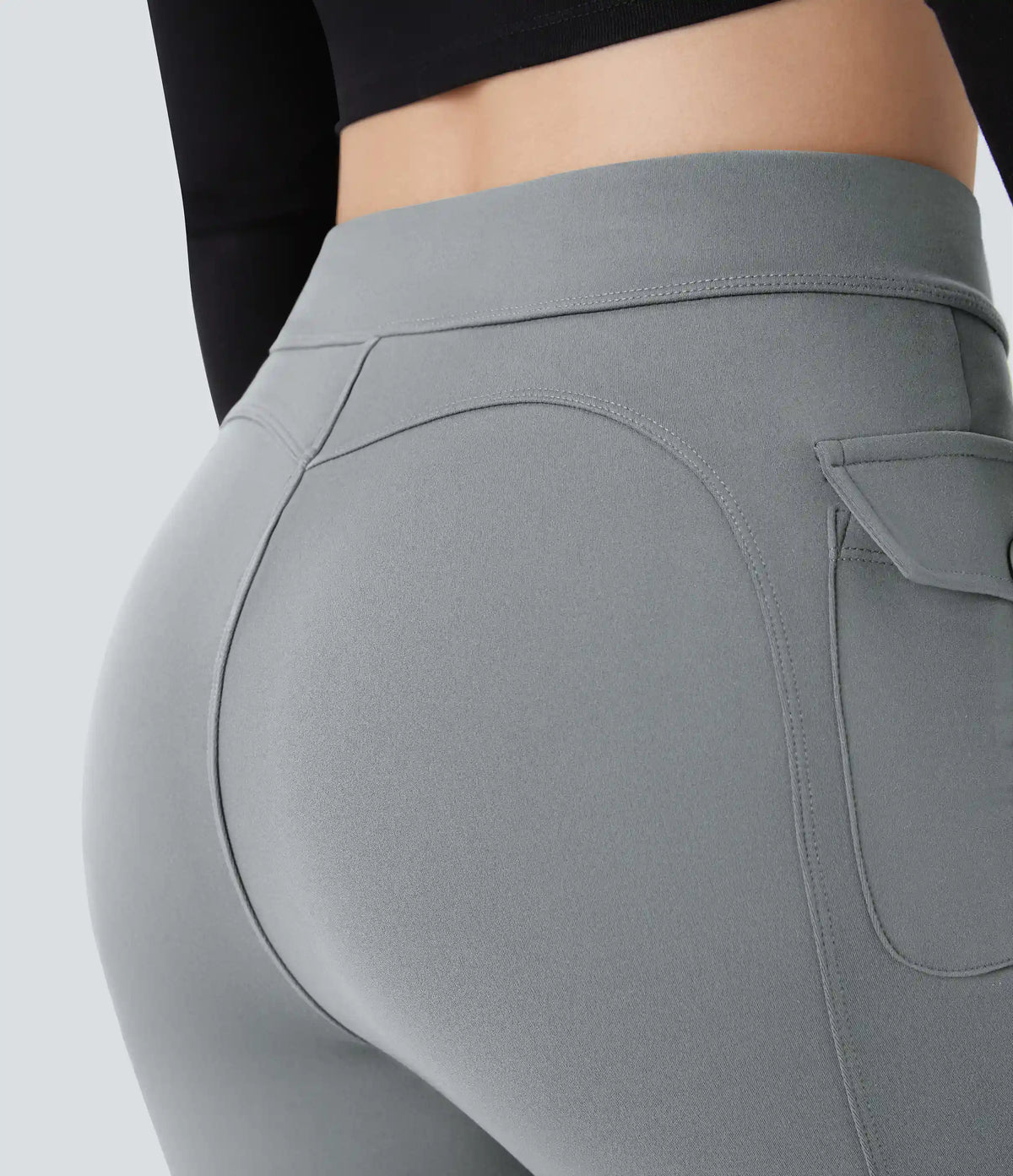 High Waisted Side Flap Pocket Flare Casual Cargo Pants