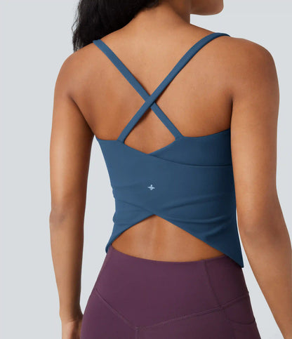 Scoop Neck Crisscross Back Crossover Hem Yoga Cami Top