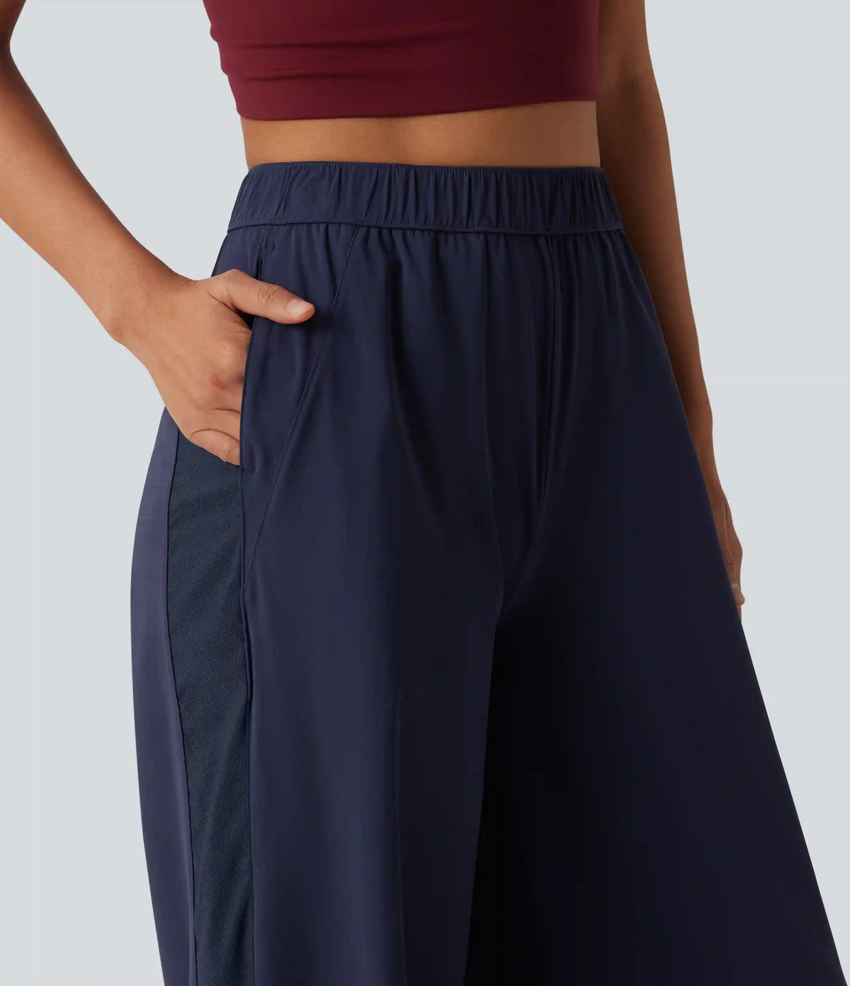 Mid Rise Contrast Mesh Quick Dry InstantCool Workout Straight Leg Pants with Pockets-UPF40+
