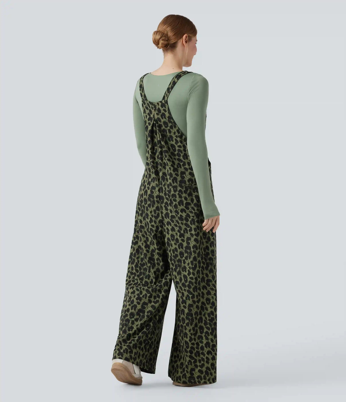 Leopard Print Waffle Casual Overalls with Pockets
