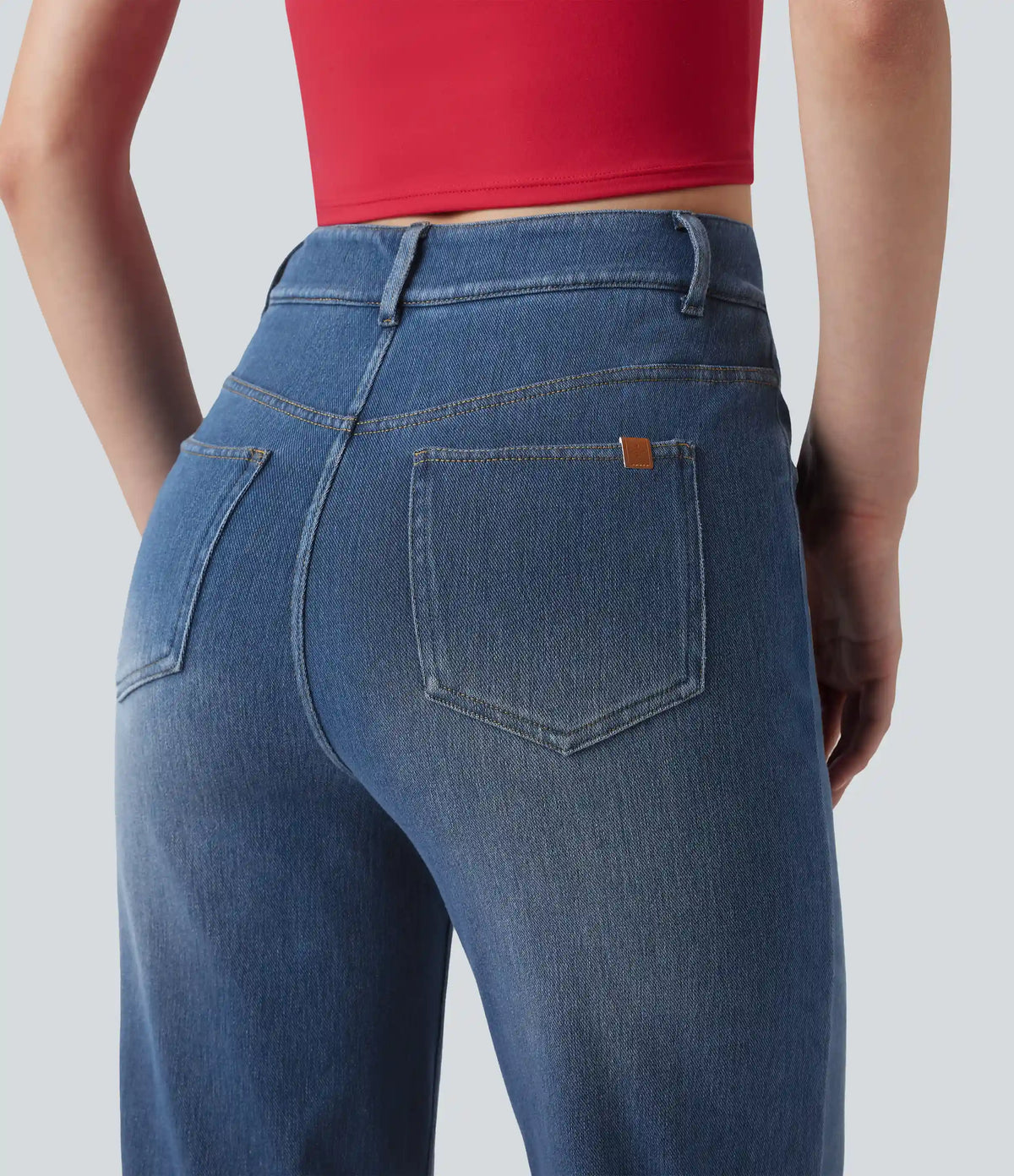 Halara Flex™ Mid Rise Crossover Tummy Control Straight Leg Casual Jeans with Pockets