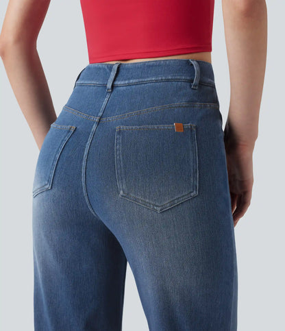 Halara Flex™ Mid Rise Crossover Tummy Control Straight Leg Casual Jeans with Pockets