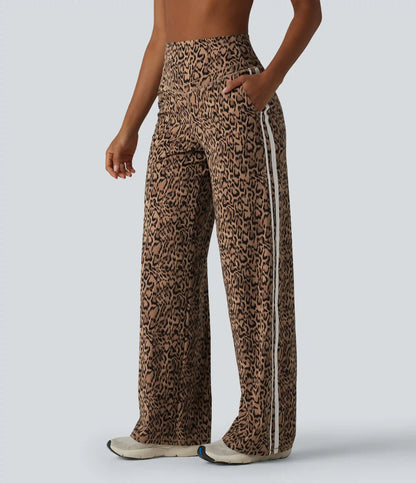 Halara UltraSculpt™ Leopard Print High Waisted Tummy Control Side Stripes Yoga Straight Leg Pants with Pockets