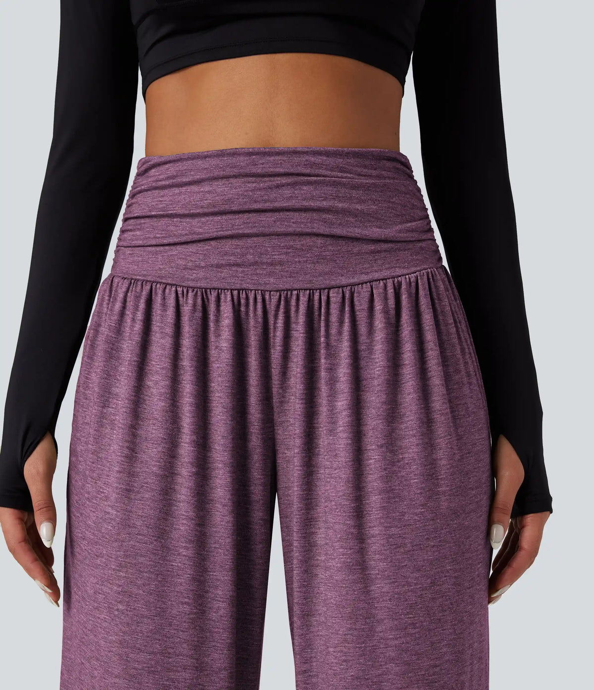 High Waisted Ruched Heathered Yoga Baggy Pants with Pockets