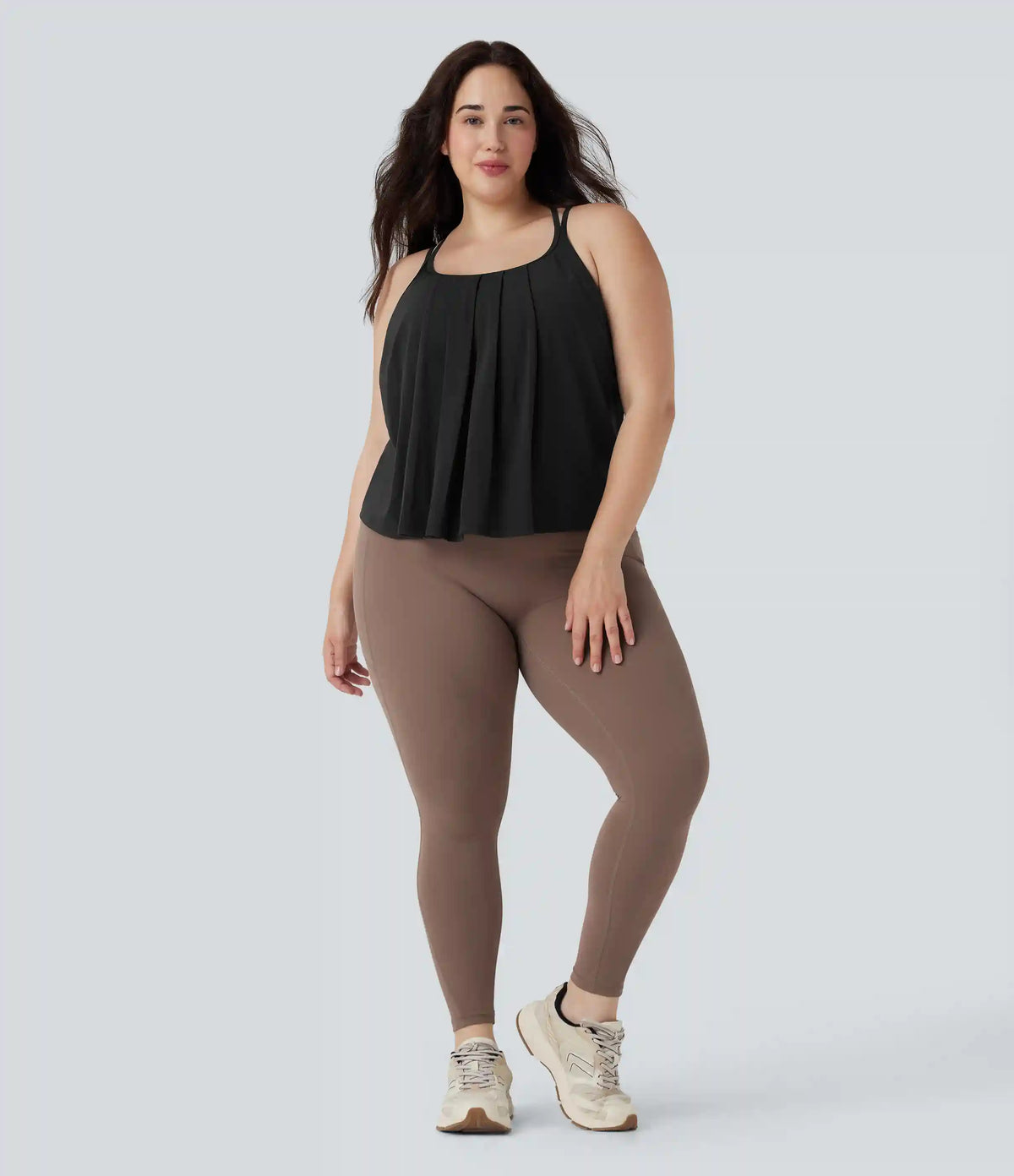 Plus Size Crisscross Backless Pleated Quick Dry Yoga Cami Top