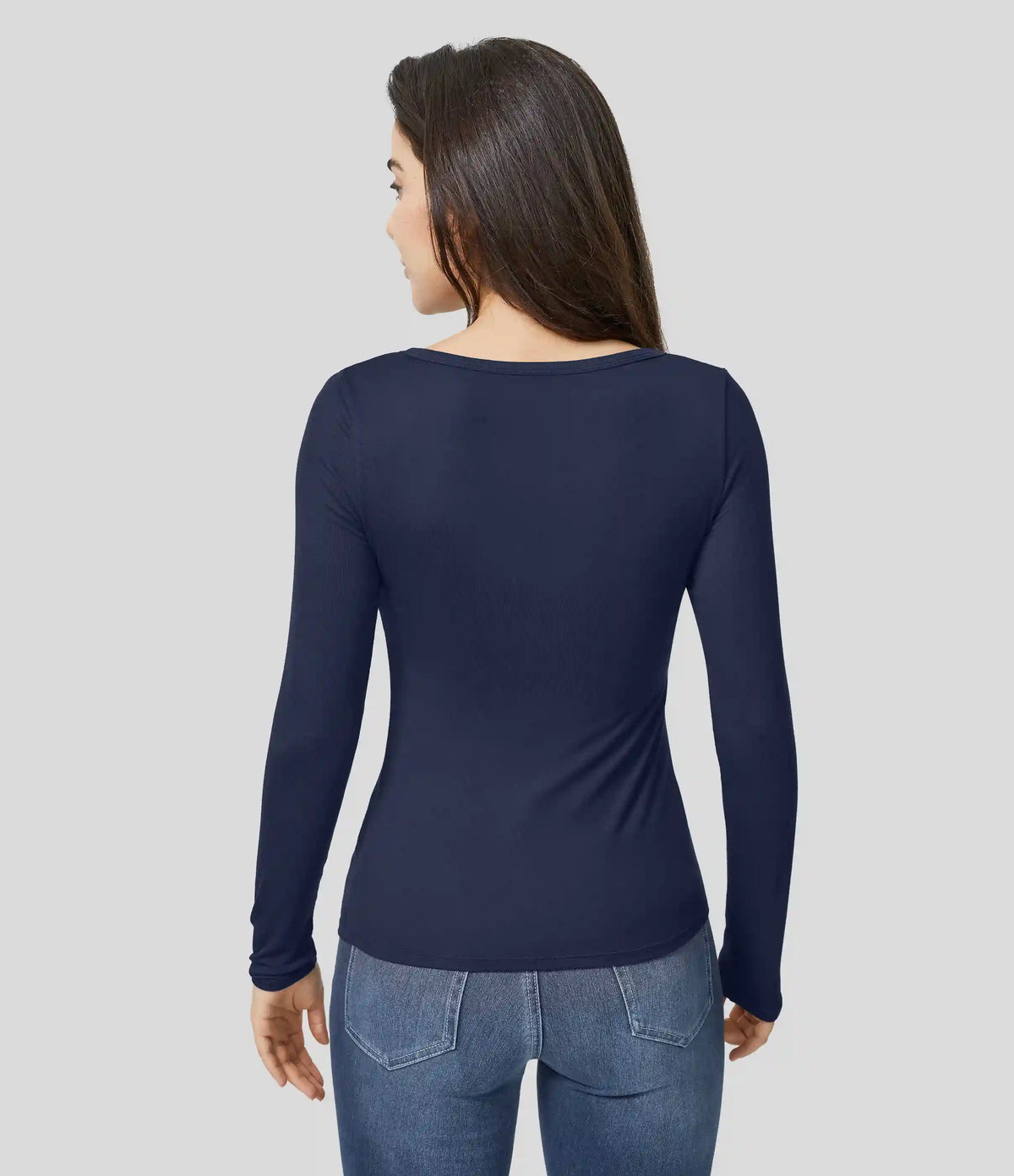Ribbed Henley Neck Long Sleeve Slim Casual T-Shirt