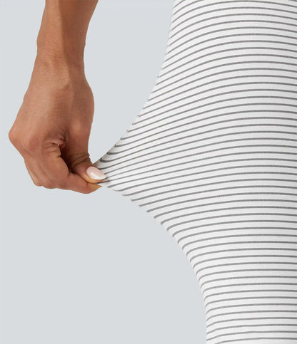 V-Shaped High Waisted Contrast Lace Stripe Yoga Flare Leggings with Pockets