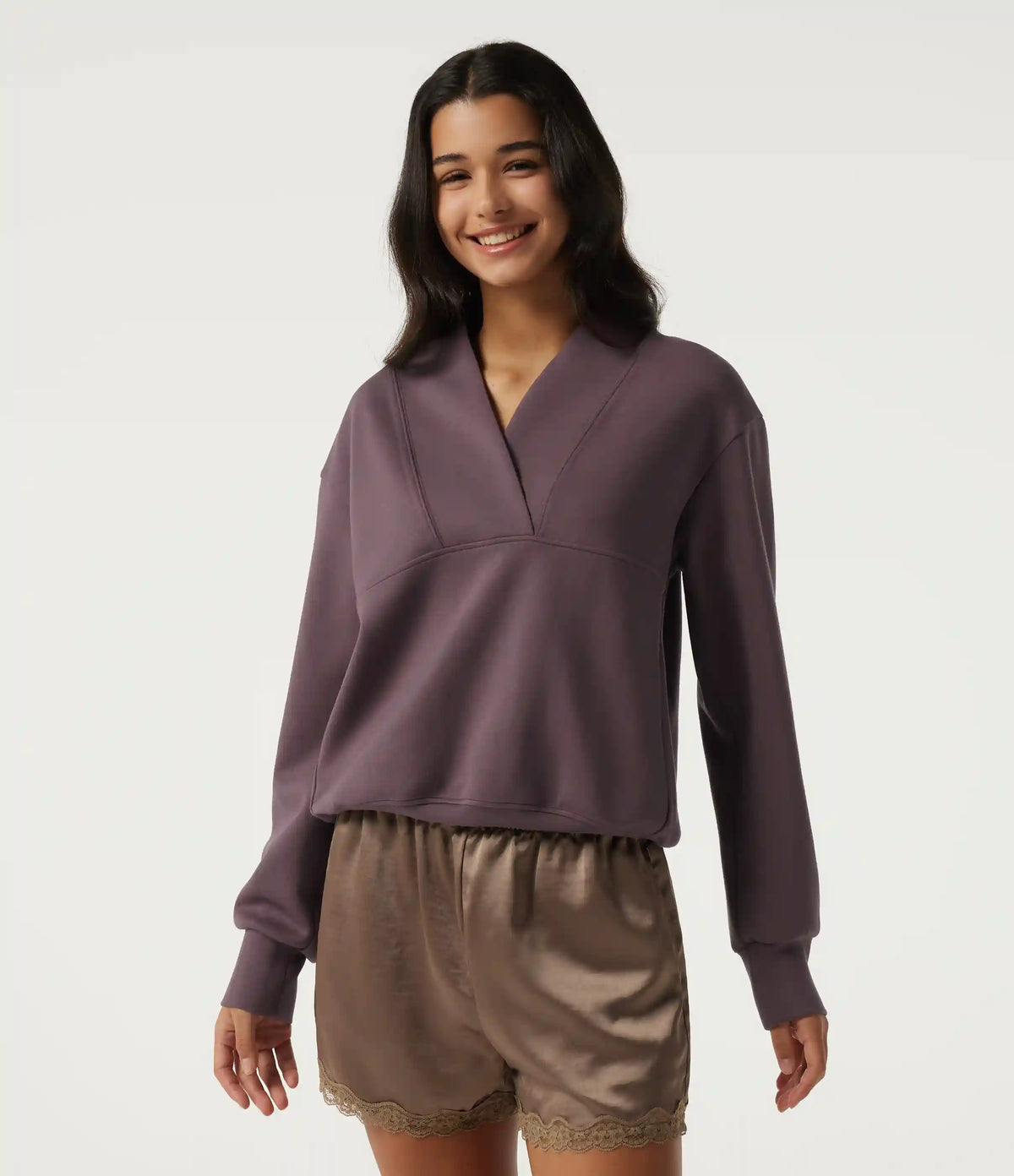 Wrap Shawl Collar Long Sleeve Casual Sweatshirt