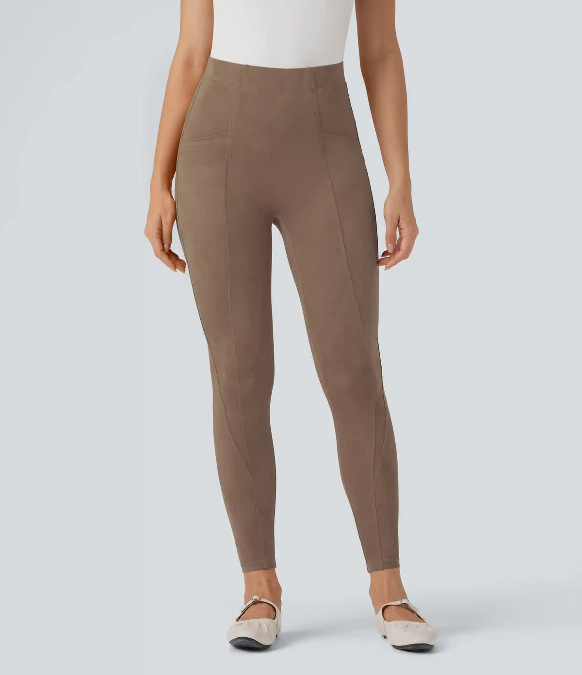 High Waisted Tummy Control Suede 7/8 Casual Leggings with Pockets