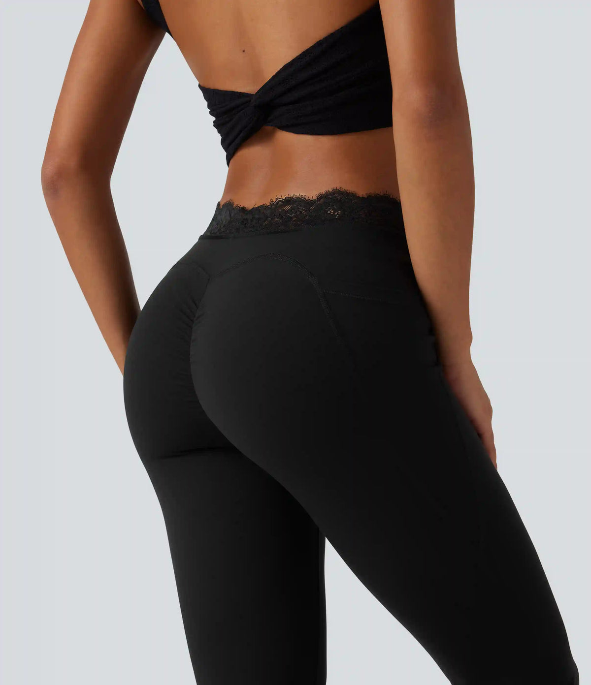 Halara UltraSculpt™ Mid Rise Contrast Lace Ruched Flare Yoga Leggings with Pockets