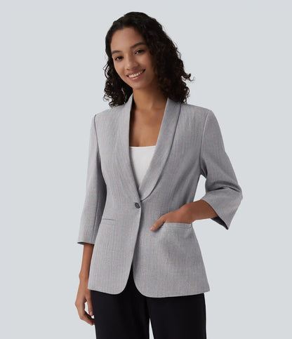 Shawl Collar 3/4 Sleeve Work Blazer with Pockets